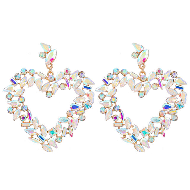 Colored rhinestone statement heart earrings