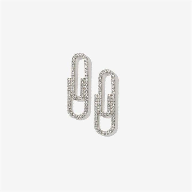 Mini paper clip rhinestone earrings
