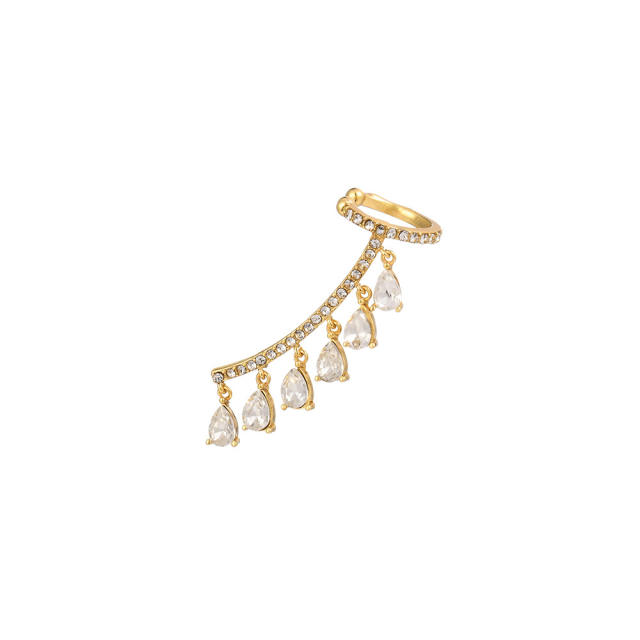 Drop-shaped tassel rhinestone earrings