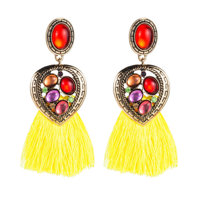 Heart-shaped diamond tassel earrings Bohemian