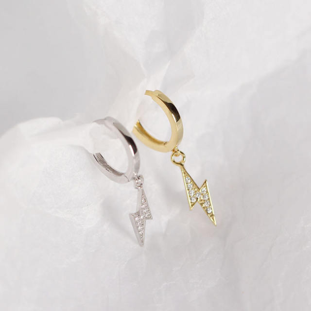 S925 diamond lightning huggie earrings