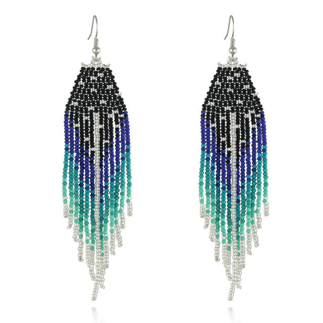 Blue color seed beads tassel earrings