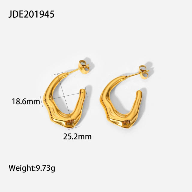 INS irregular  C shaped stainless steel earrings