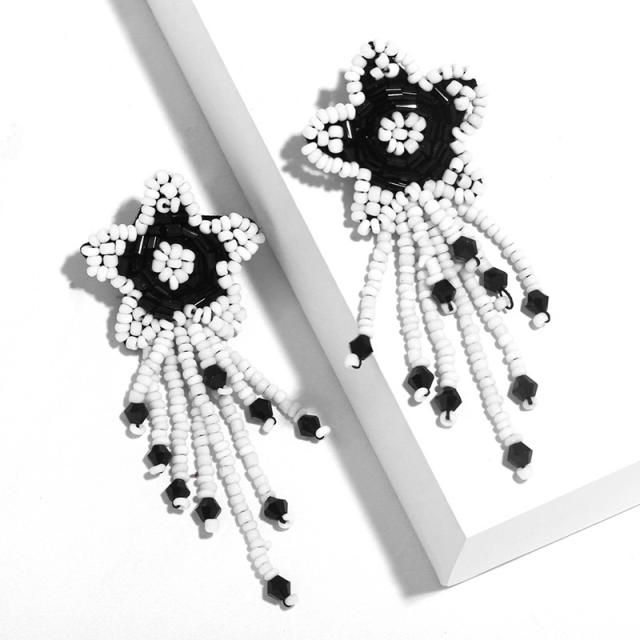 Fashion five-pointed star seed bead woven tassel earrings