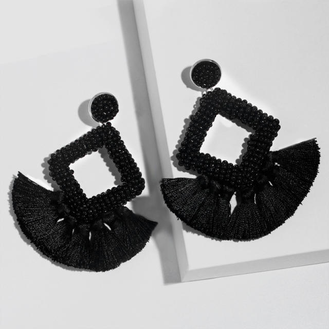 Fashion Square seed bead tassel earrings