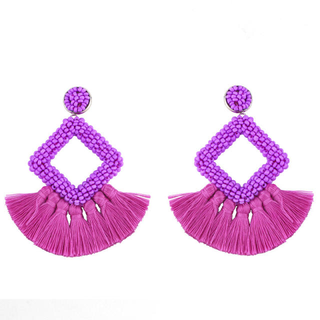 Fashion rhombus seed bead tassel earrings