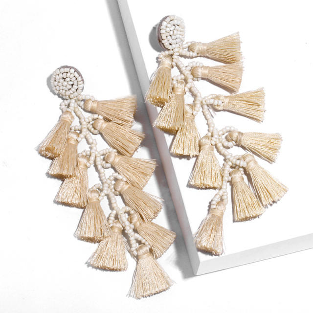 Fashion long seed bead tassel earrings