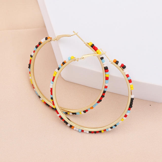 Color seed beads hoop earrings