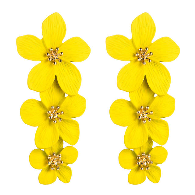 Multi-layer flowers dangling earrings