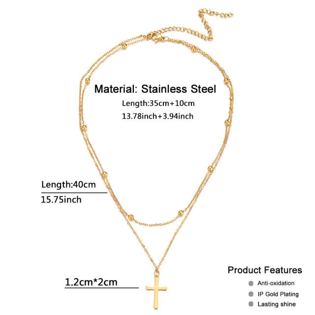 Concise two layer cross dainty stainless steel necklace