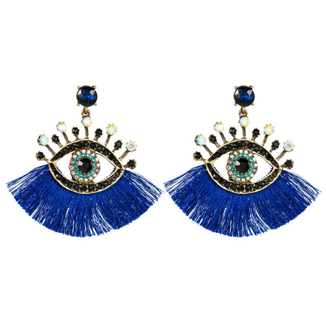 Evil's eye tassel earrings