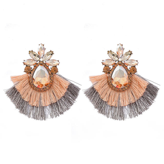 Colored crystal statement tassel earrings