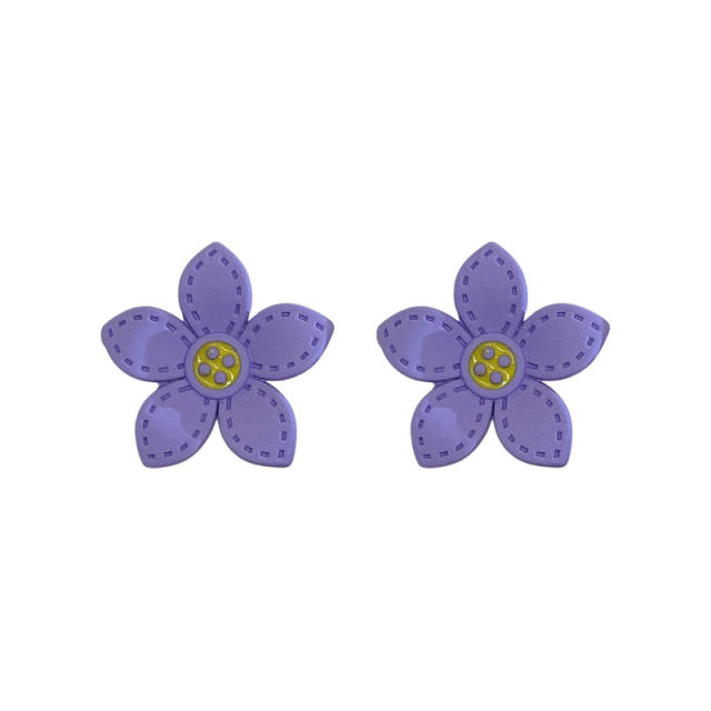 Colored flower pearl ear studs set