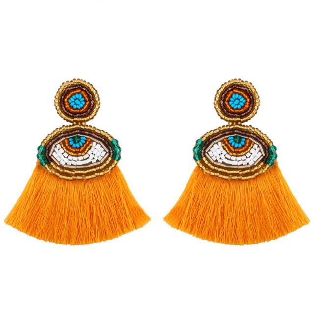 Classic bohemian Devil's Eye seed bead tassel earrings