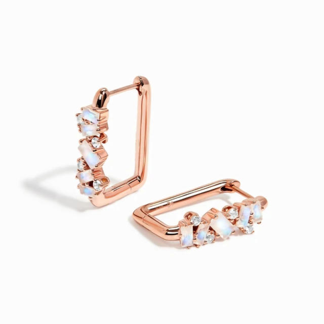 S925 sterling silver square shaped huggie earrings