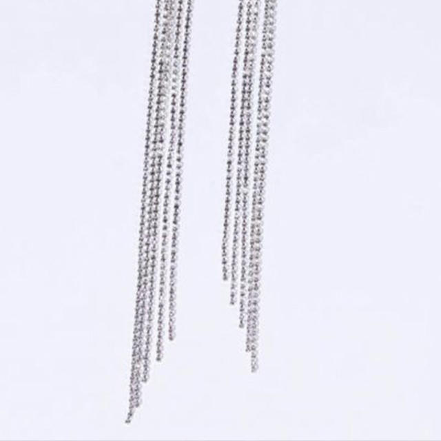 Ins design long tassel rhinestone earrings