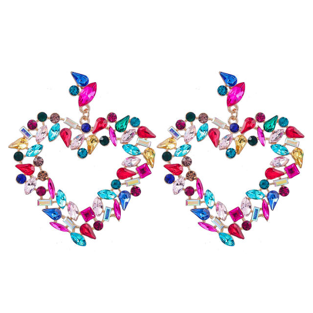 Colored rhinestone statement heart earrings
