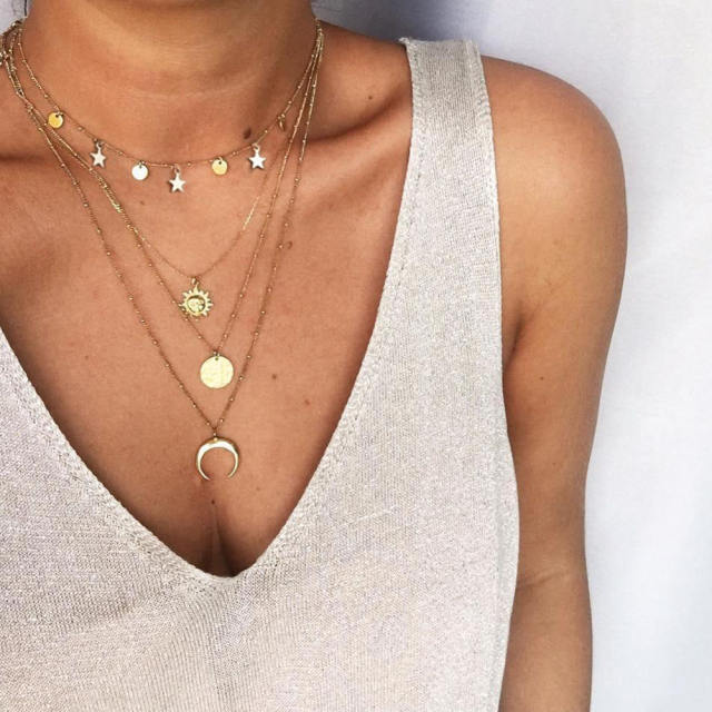 Occident fashion boho layer stainless steel necklace