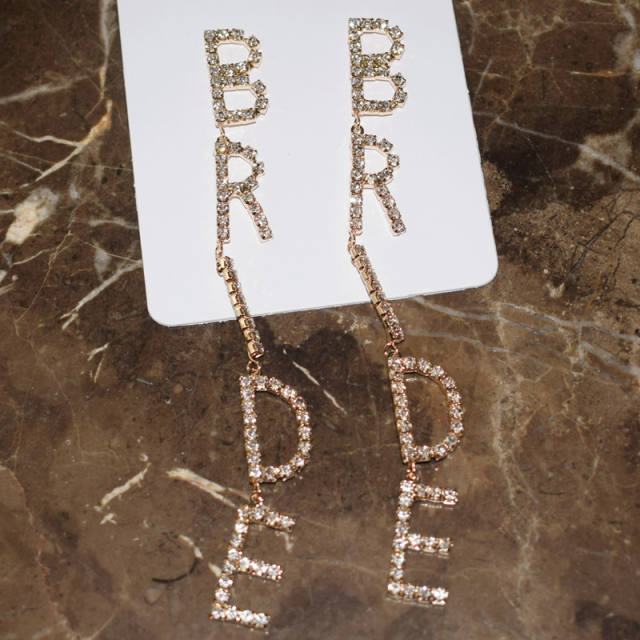 Diamond bride letter long earrings