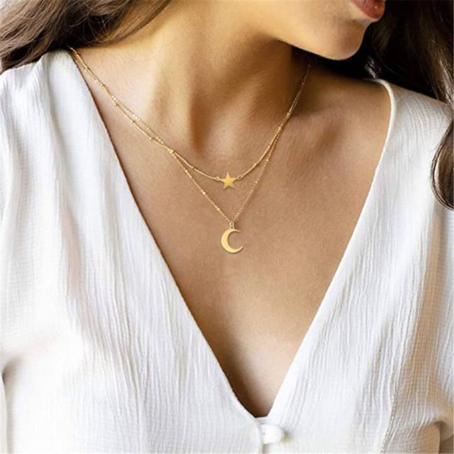 INS tiny star moon dainty stainless steel necklace