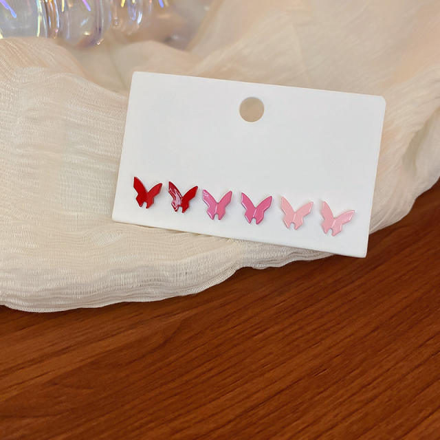 6pcs colored butterfly ear studs set