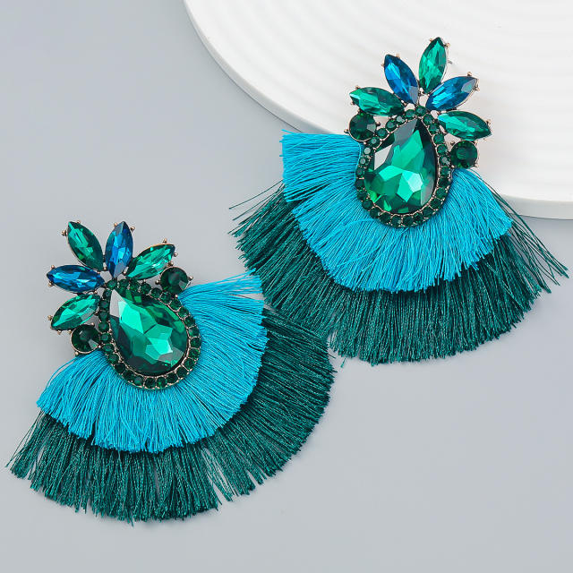 Colored crystal statement tassel earrings