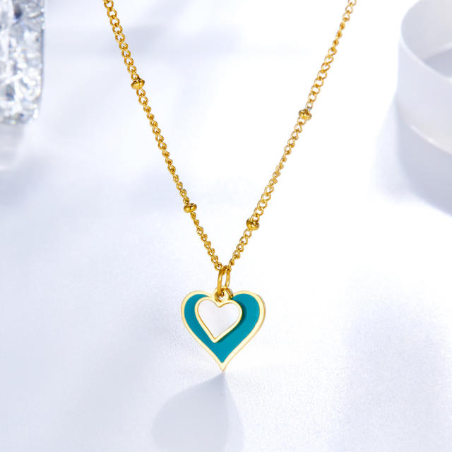 Color blue white heart layer stainless steel necklace