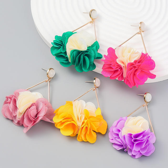 Boho colored flower dangle earrings