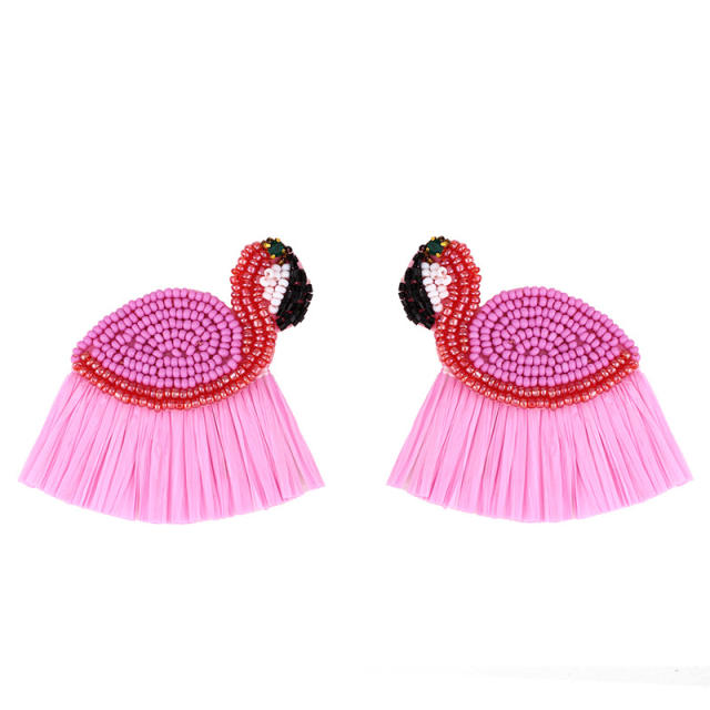 New bohemian Flamingo seed bead tassel earrings