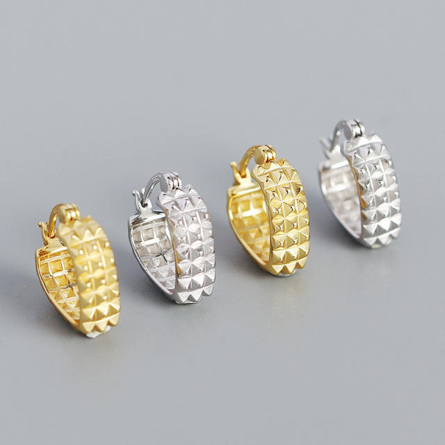 S925 rivet heart huggie earrings