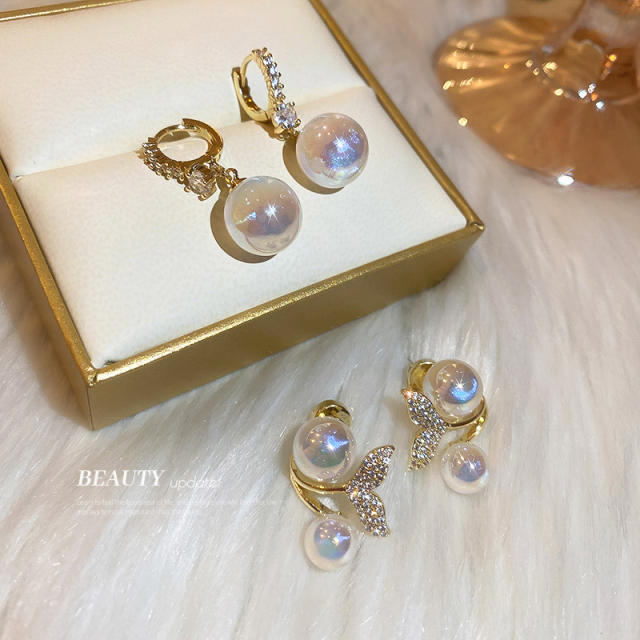 Diamond tail pearl ear studs