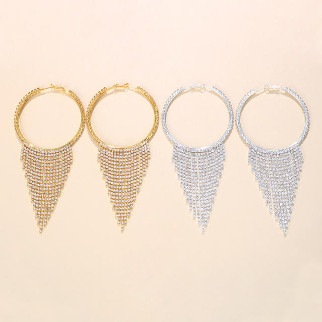 Diamond tassel hoop earrings