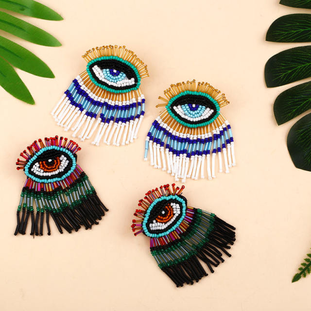 Bohemian hand-woven seed bead Devil's Eye earrings