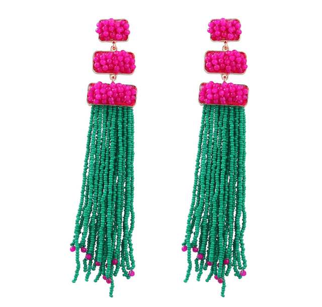 Boho seed beads tassel long earrings