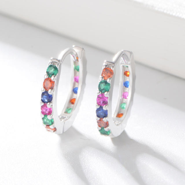 S925 rainbow CZ huggie earrings