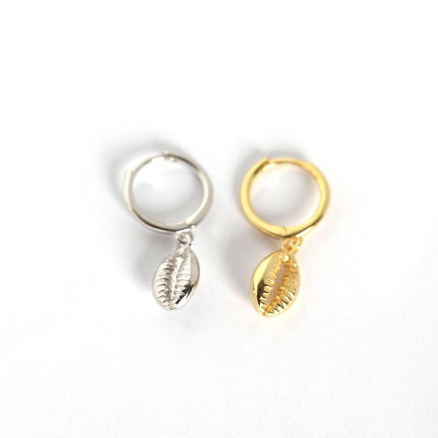 S925 shell drop huggie earrings