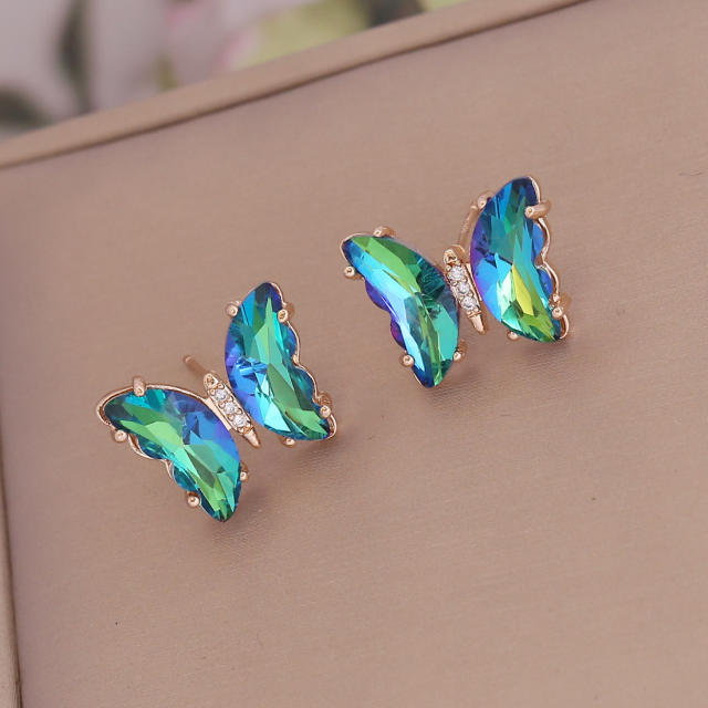 925 sterling silver needle crystal butterfly ear studs