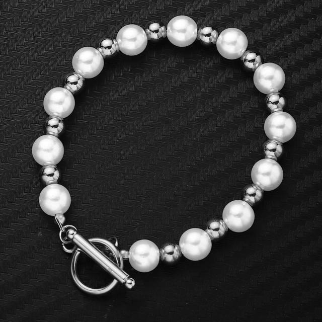 Korean fashion faux pearl beads stainless steel bracelet toggle bracelet