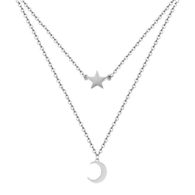 INS tiny star moon dainty stainless steel necklace