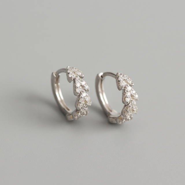 S925 heart diamond hoop huggie earrings