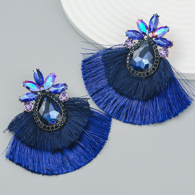 Colored crystal statement tassel earrings