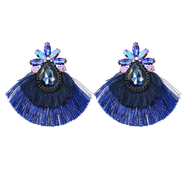 Colored crystal statement tassel earrings