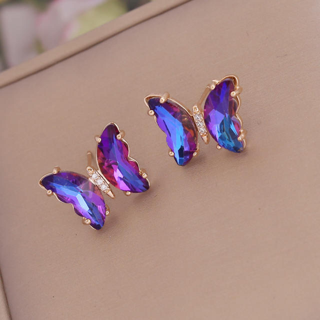 925 sterling silver needle crystal butterfly ear studs