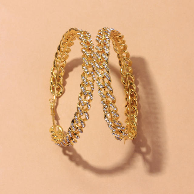 Diamond chain hoop earrings