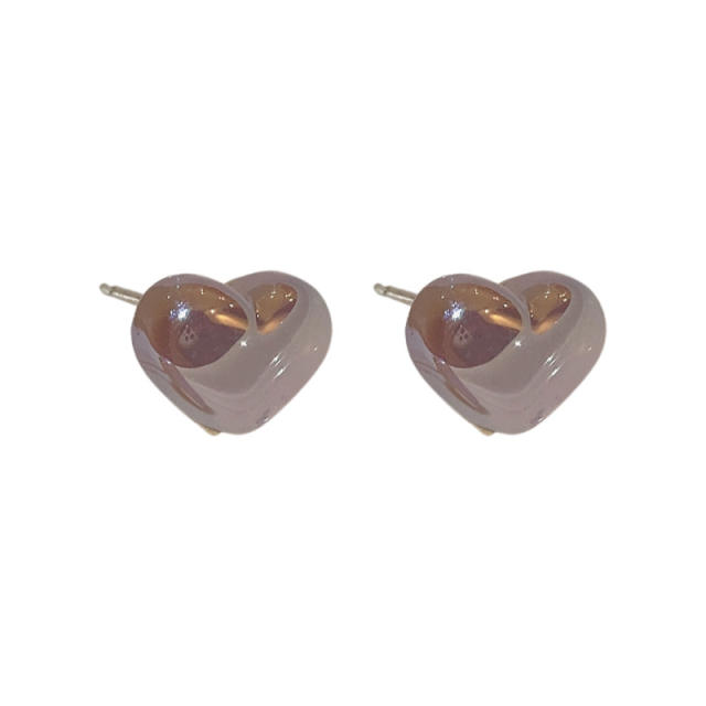 Colored heart ear studs