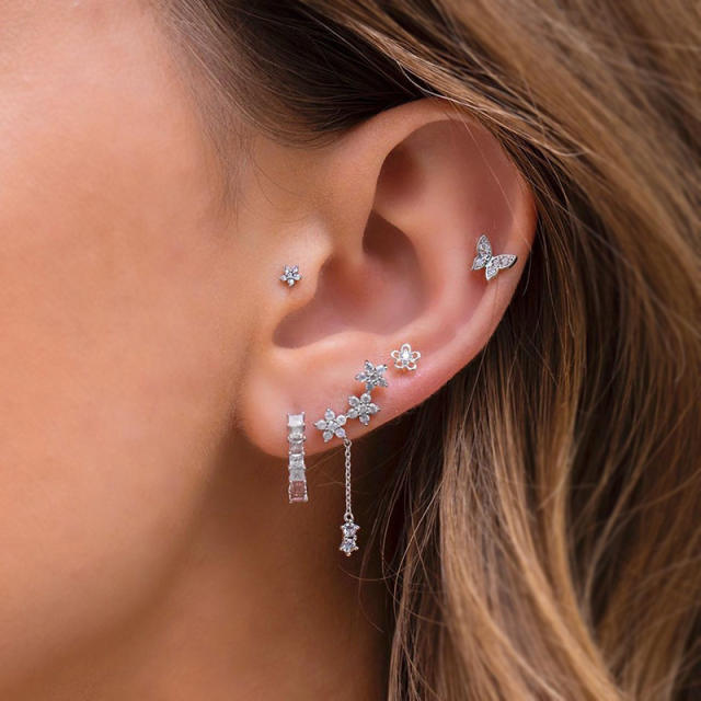 Diamond moon and star butterfly earrings set