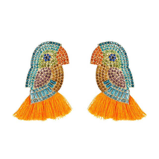 Rhinestone parrot tassel earrings