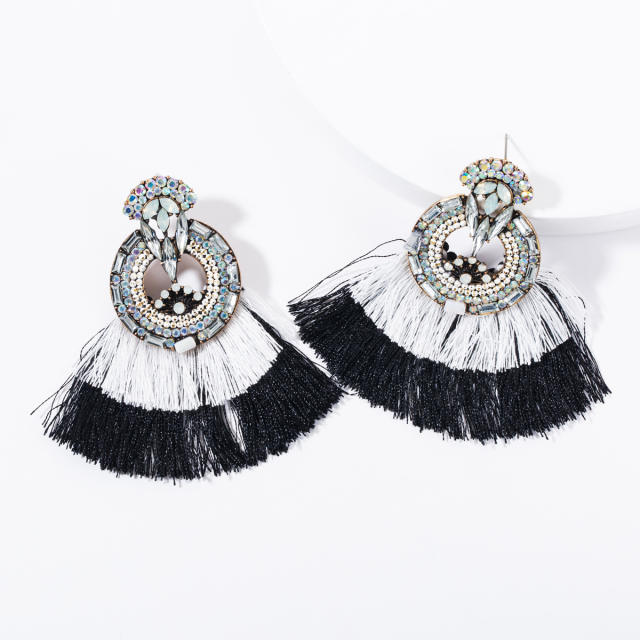 Diamond round multi-layer tassel earrings