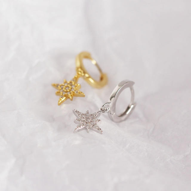 S925 octagonal star diamond huggie earrings