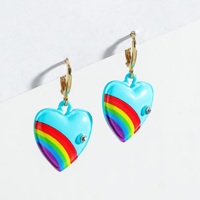 Rainbow enamel heart huggie earrings